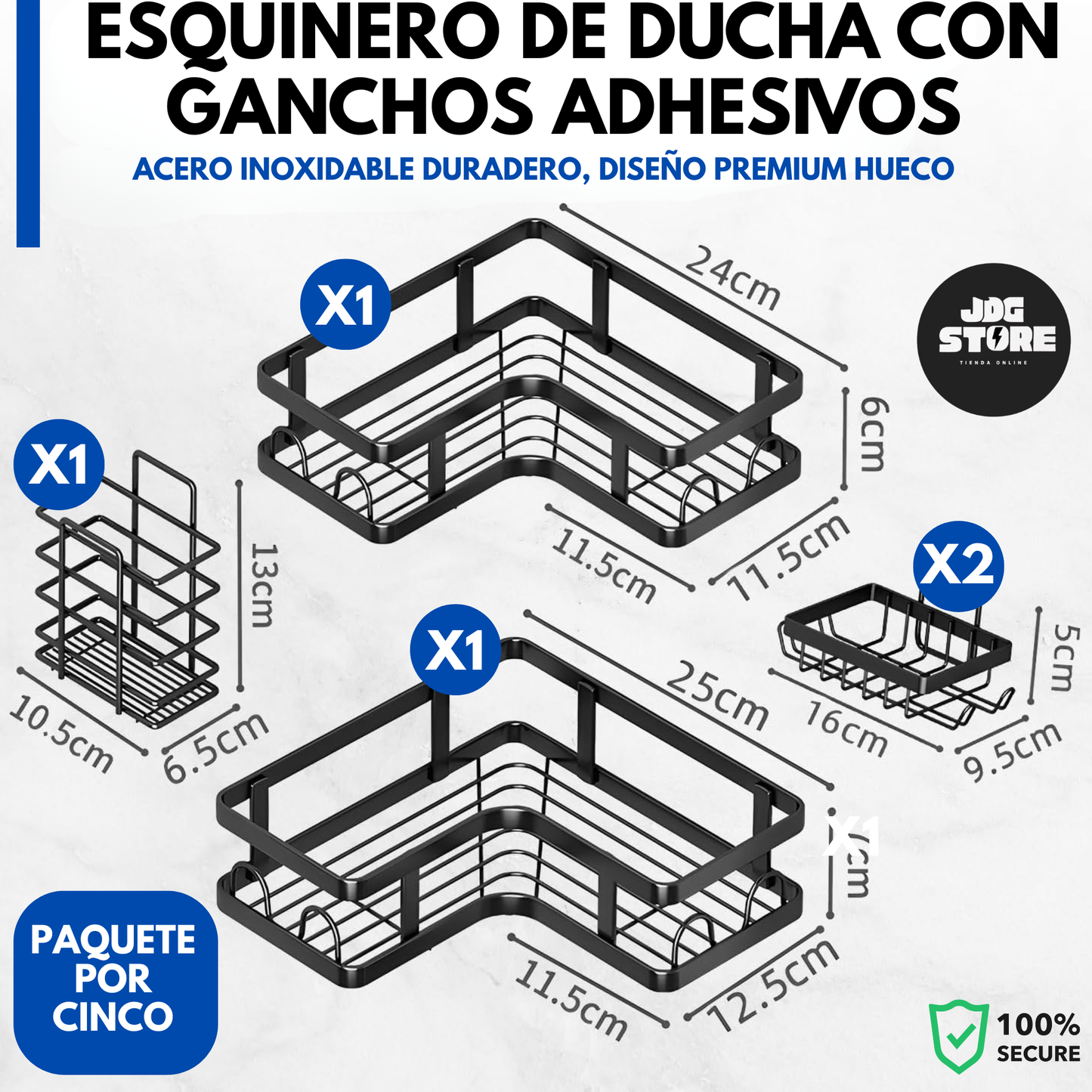Esquinero de Ducha 5 en 1 MultiSpace – Ordena tu baño sin taladros y con estilo.
