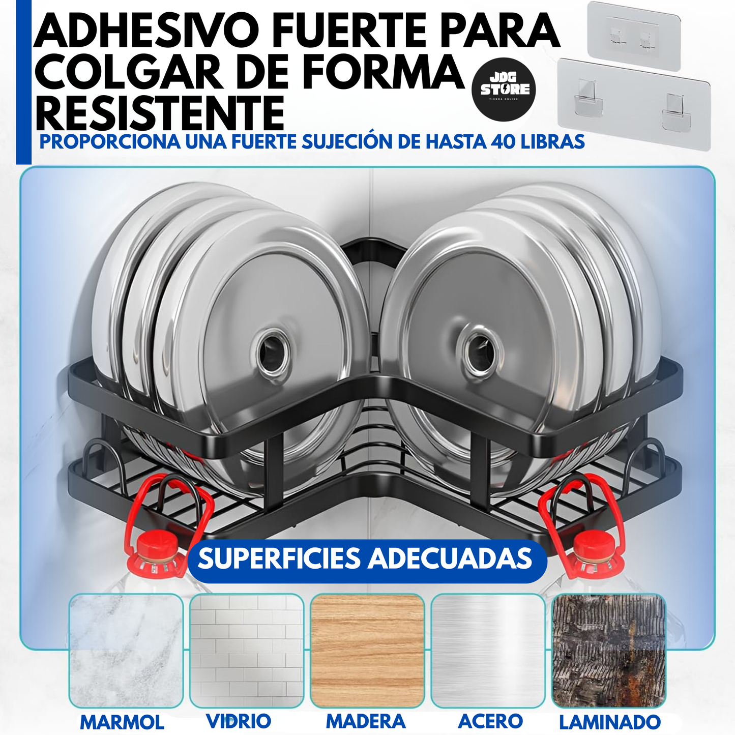 Esquinero de Ducha 5 en 1 MultiSpace – Ordena tu baño sin taladros y con estilo.