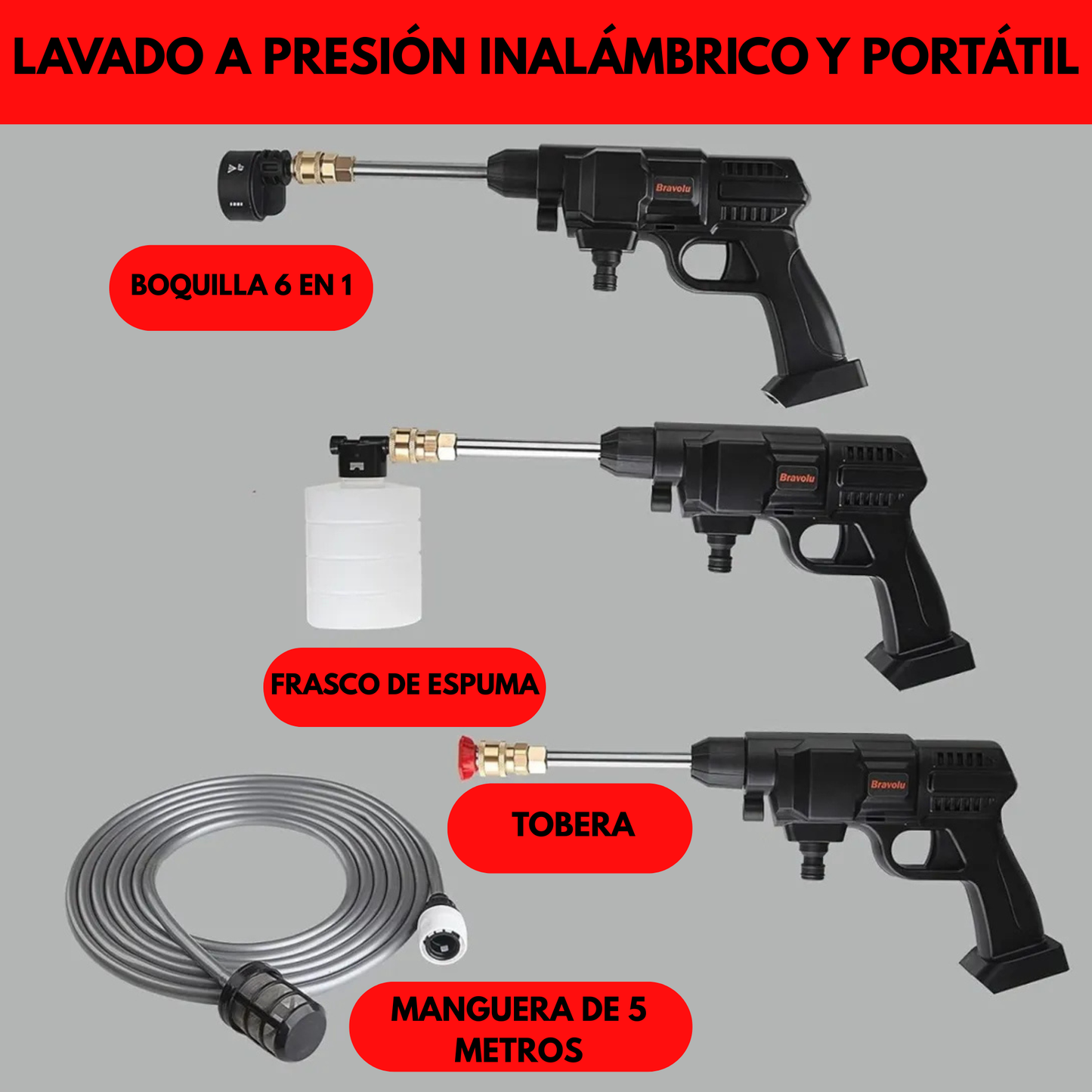 Hidrolavadora Portatil 6 Chorros Más Caja de Herramientas 46 PCS