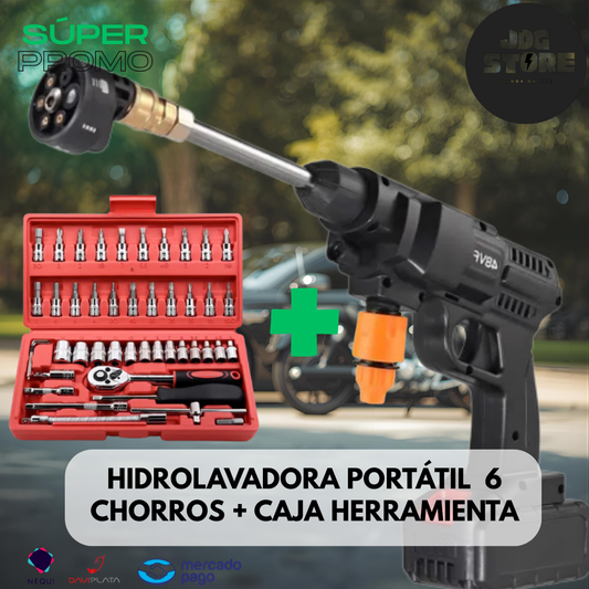 Hidrolavadora Portatil 6 Chorros Más Caja de Herramientas 46 PCS